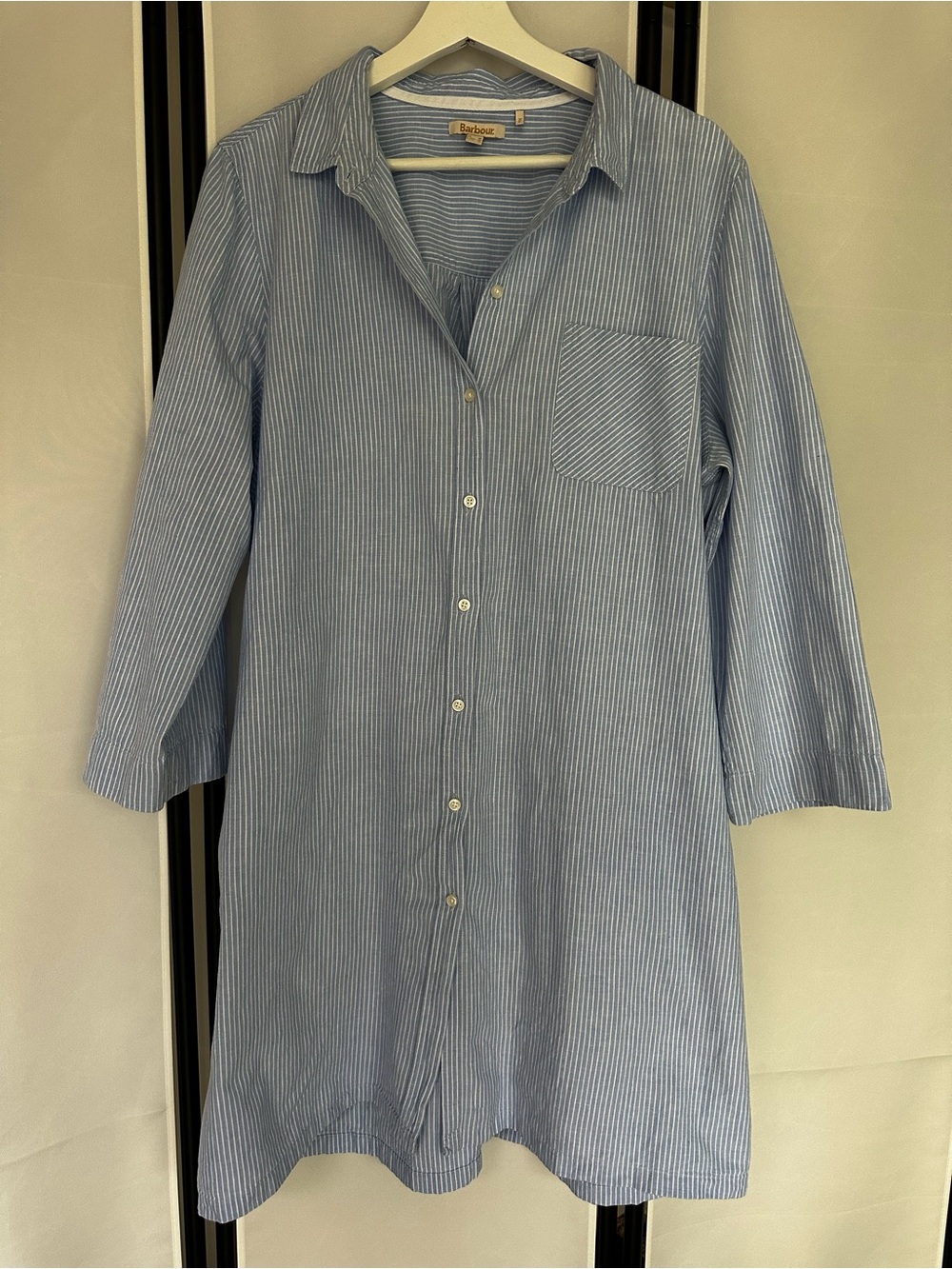 Barbour Seaglow dress women’s 14 blue stripe cotton linen shirt dress